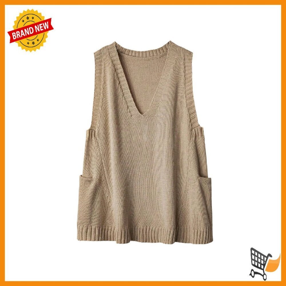 Women's V Neck Sweater Vest Sleeveless Knit Pullover with Pockets